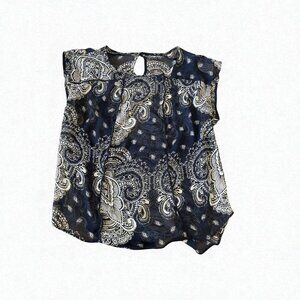 a.n.a Blue and Gray Sleeveless Blouse with Rounded Neckline